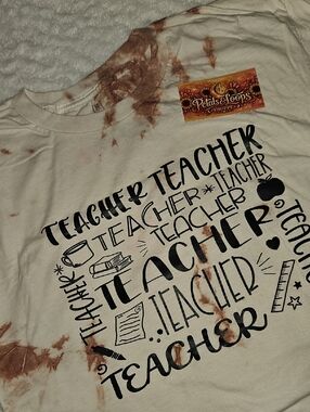 Teacher Graphic Tie-Dye T-Shirt - Cream with Brown Accents